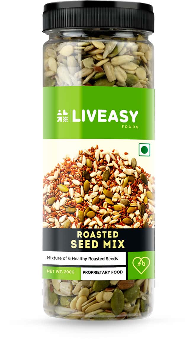 Liveasy Foods Healthy Roasted Seed Mix - Blend Of 6 Fibre Rich Healthy Roasted Seeds - 200 Gms