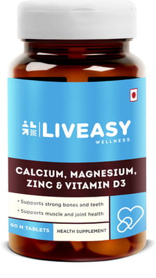 Liveasy Wellness Calcium Magnesium Vitamin D3 & Zinc - Bones & Dental Health - Bottle 60 Tabs