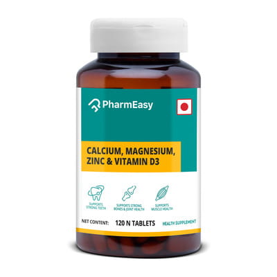 Pharmeasy Calcium Magnesium Vitamin D3 & Zinc - Bones & Dental Health - Bottle 60