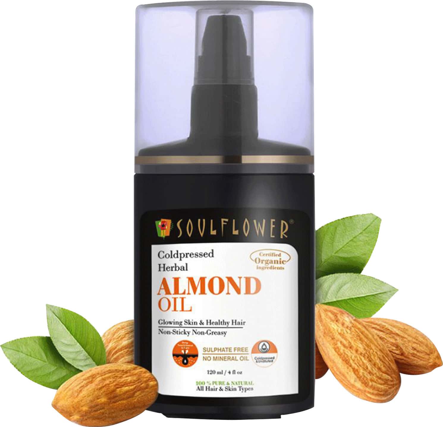 Soulflower Almond Oil For Glowing Skin & Healthy Hair 100% Pure Natural Coldpressed Herbal 120ml