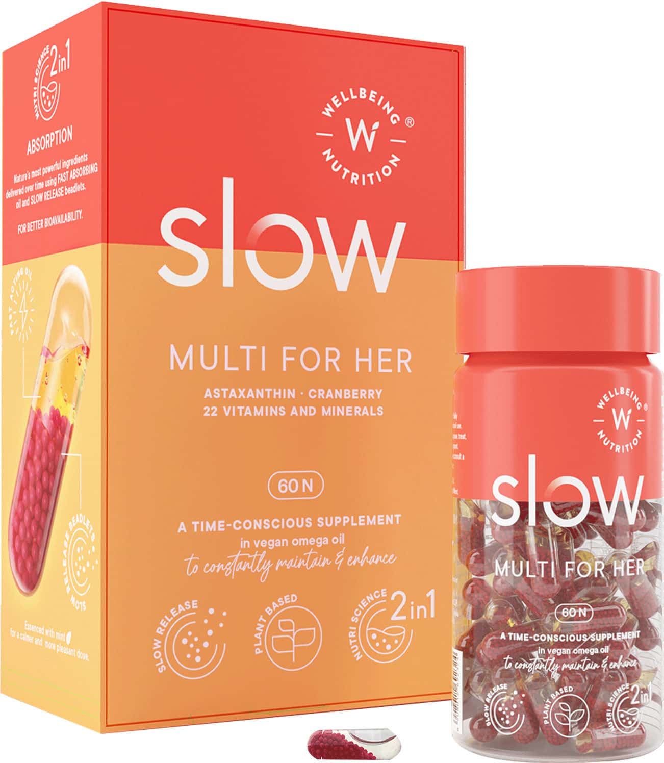 Wellbeing Nutrition Slow Multivitamin For Her (100% Rda) For Immunity,Energy And Pms Support 60 Caps
